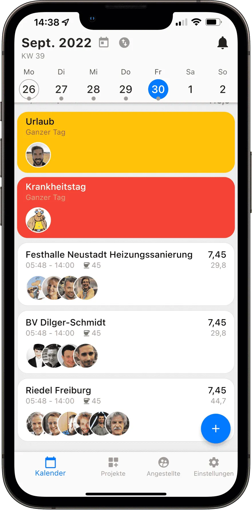 Arbeitsplanung im Kalender der ACHIM App