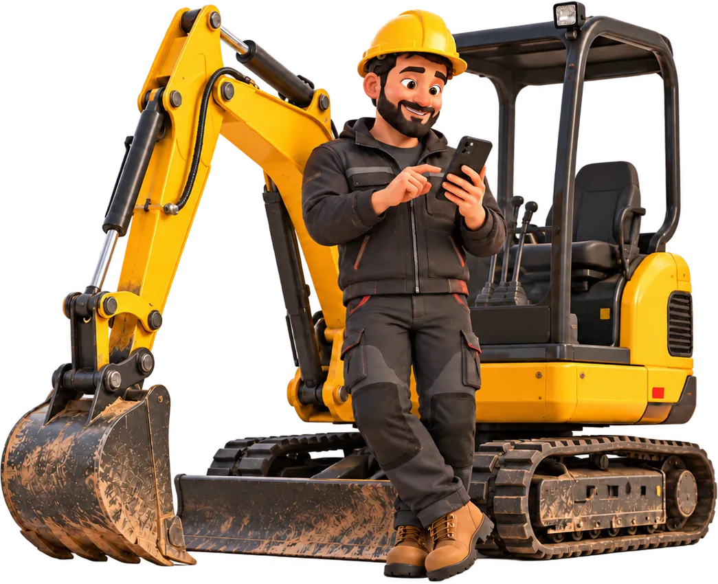 Baggerfahrer auf der Baustelle mit der Zeiterfassung App